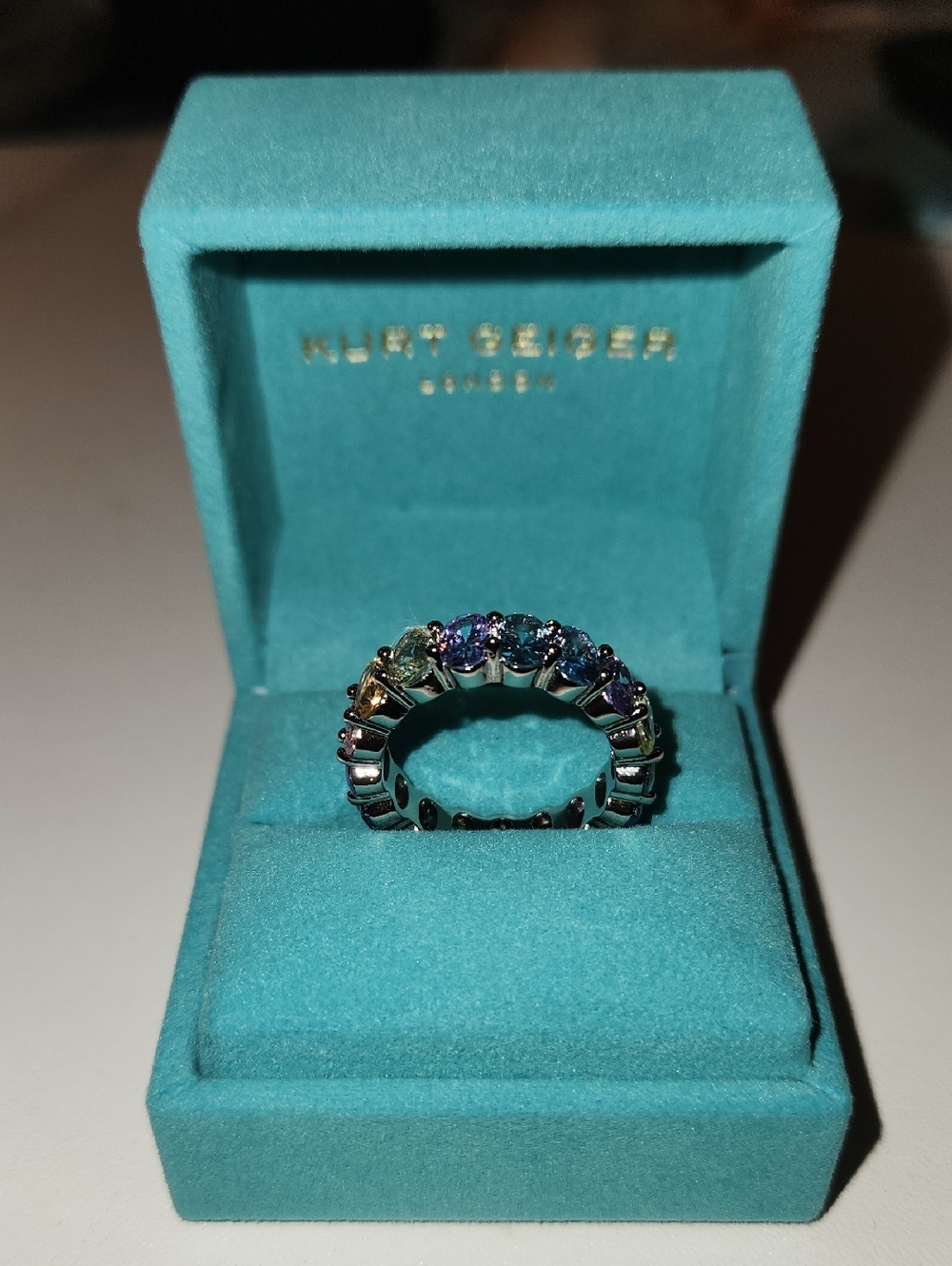 Kurt Geiger Rainbow Crystal Eternity Ring in Silver Tone